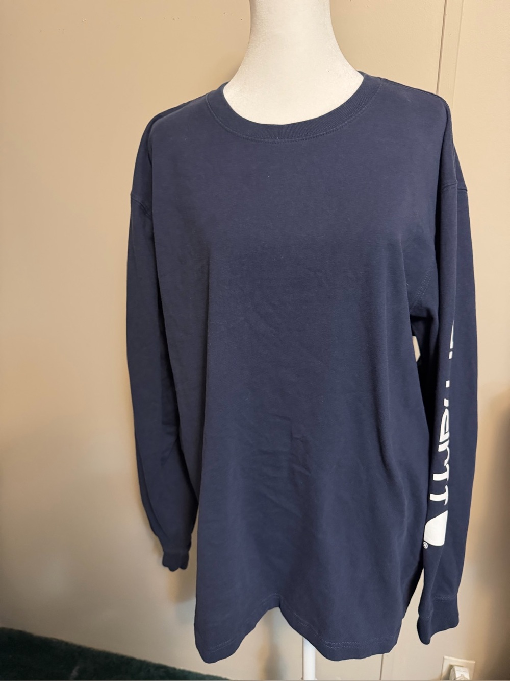 Carhartt Loose Fit Heavyweight Long Sleeve Logo T-Shirt Navy Blue size large